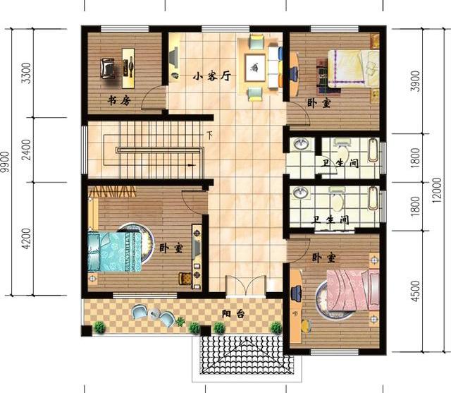3廳5臥二層高檔別墅設計圖，簡約大氣，主體造價大概25萬。