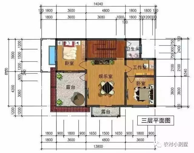 14.04米*8.34米三層新農村房屋設計圖，很適合農村