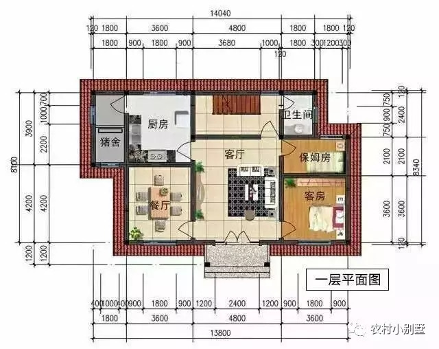 14.04米*8.34米三層新農村房屋設計圖，很適合農村