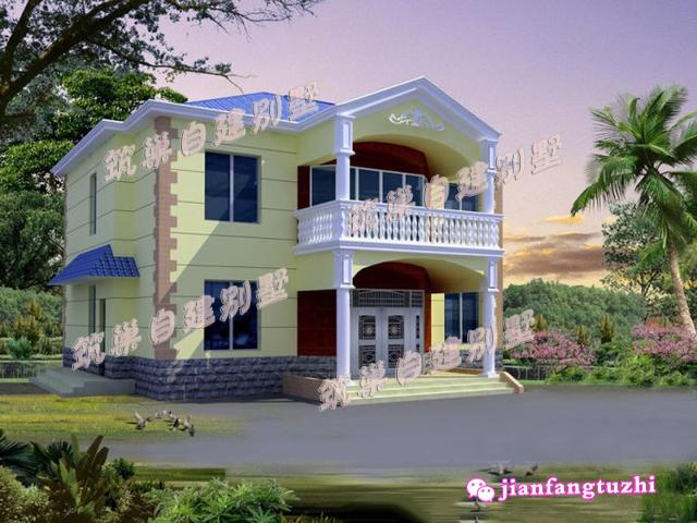 14x14米二層農(nóng)村別墅設(shè)計(jì)圖，戶型溫馨清新明亮，10室2廳，適合人多的大家庭居住。