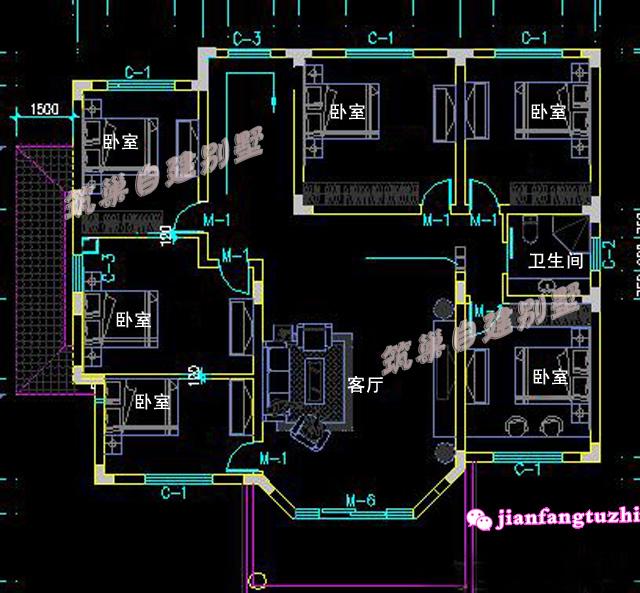 14x14米二層農(nóng)村別墅設(shè)計(jì)圖，戶型溫馨清新明亮，10室2廳，適合人多的大家庭居住。