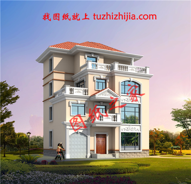 帶車庫四層別墅外觀效果圖及設計圖紙,戶型方正通透