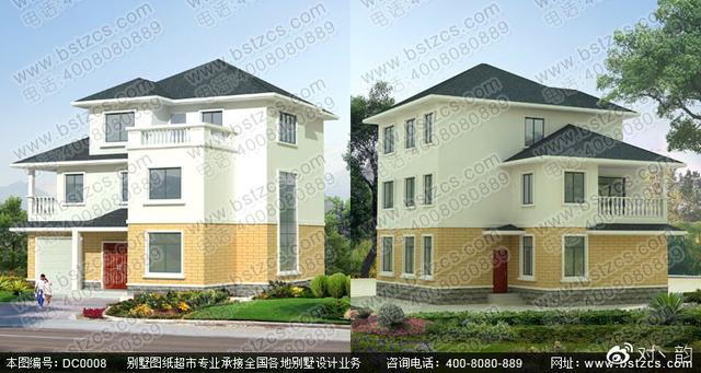 三層農村別墅設計圖，多露臺，帶設計效果圖和施工圖。