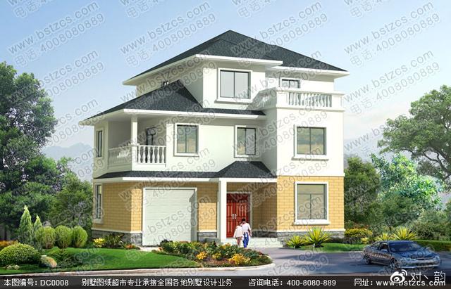 三層農村別墅設計圖，多露臺，帶設計效果圖和施工圖。