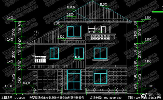 三層農村別墅設計圖，多露臺，帶設計效果圖和施工圖。