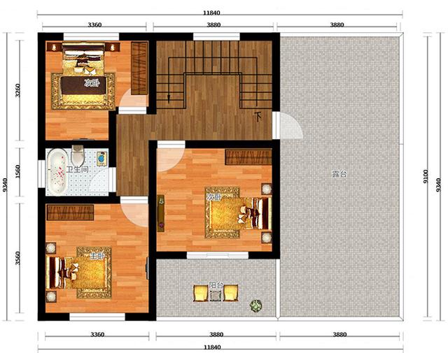 二層農村最時尚的別墅設計圖，設開放式車庫和露臺，布局合理，結構簡單，施工便利。