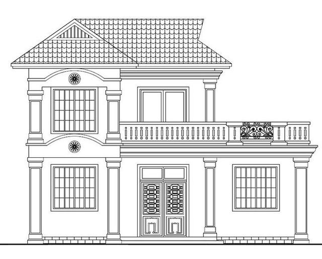 二層農村最時尚的別墅設計圖，設開放式車庫和露臺，布局合理，結構簡單，施工便利。