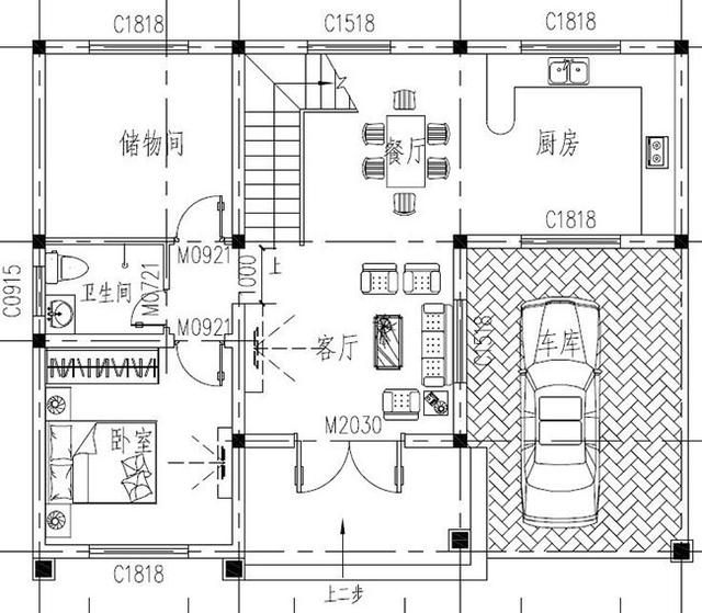二層農村最時尚的別墅設計圖，設開放式車庫和露臺，布局合理，結構簡單，施工便利。