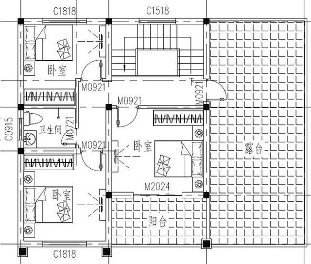 二層農村最時尚的別墅設計圖，設開放式車庫和露臺，布局合理，結構簡單，施工便利。