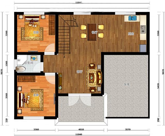 二層農村最時尚的別墅設計圖，設開放式車庫和露臺，布局合理，結構簡單，施工便利。
