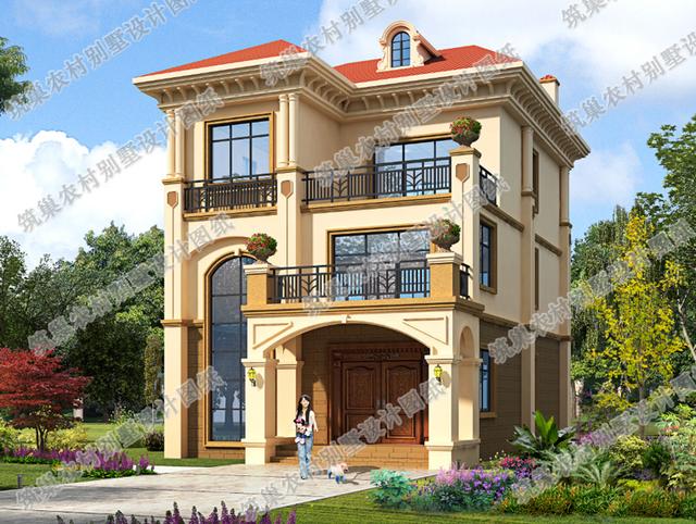 占地面積約100㎡的三層農(nóng)村小別墅，有陽臺(tái)+大露臺(tái)，南北通透，適合現(xiàn)代農(nóng)村自建房。