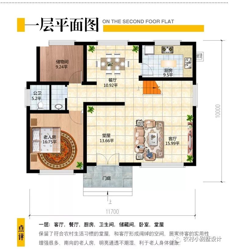 11.7x10米二層帶堂屋農村別墅設計圖，30萬建好沒問題！
