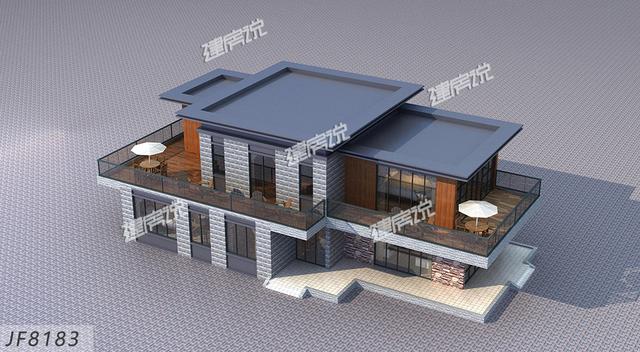 農村二層別墅設計圖，現代感十足，建在環境優美的鄉村，是很惹眼的存在。