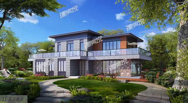 農村二層別墅設計圖，現代感十足，建在環境優美的鄉村，是很惹眼的存在。