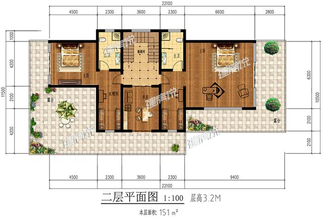 農村二層別墅設計圖，現代感十足，建在環境優美的鄉村，是很惹眼的存在。