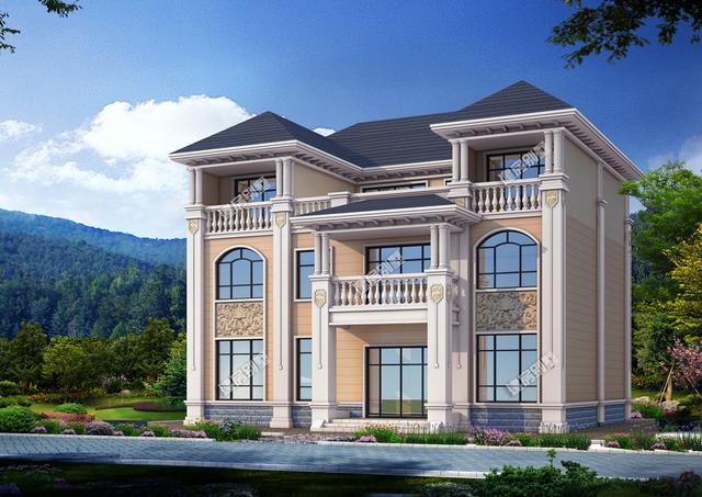 三層簡(jiǎn)歐別墅設(shè)計(jì)圖，帶大露臺(tái)，主體造價(jià)估計(jì)在55萬左右，比較滿足農(nóng)村衣錦還鄉(xiāng)人士的住宅要求！