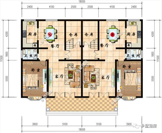 兩棟三層兄弟雙拼別墅設計圖，戶型好，是你想要的那款。