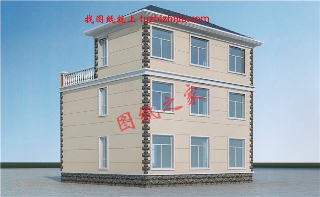 簡單實用三層樓房別墅設計圖紙，造型方正簡單大氣