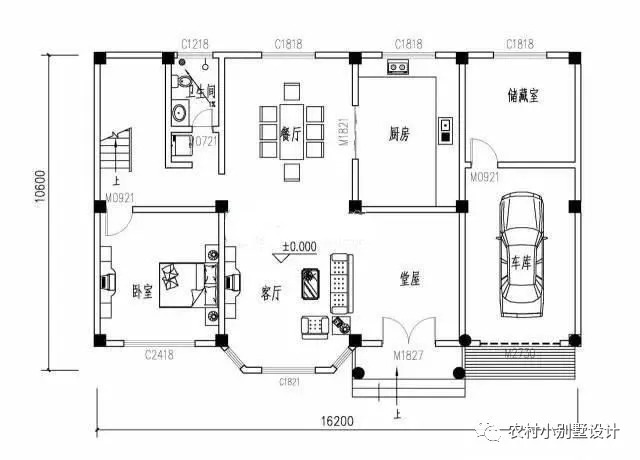 16.2米×10.6米帶挑空客廳三層農(nóng)村別墅設(shè)計圖，大戶型房間多