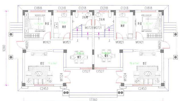 17×9米45萬三層兄弟戶雙拼別墅設計圖，戶型對稱大氣，設計獨特時尚