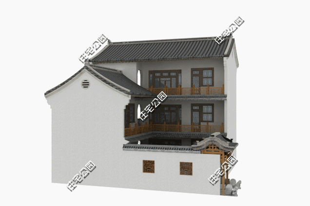 12×13米中式帶庭院別墅設計圖，外觀雅致頗具格調，室內布局頗為考究