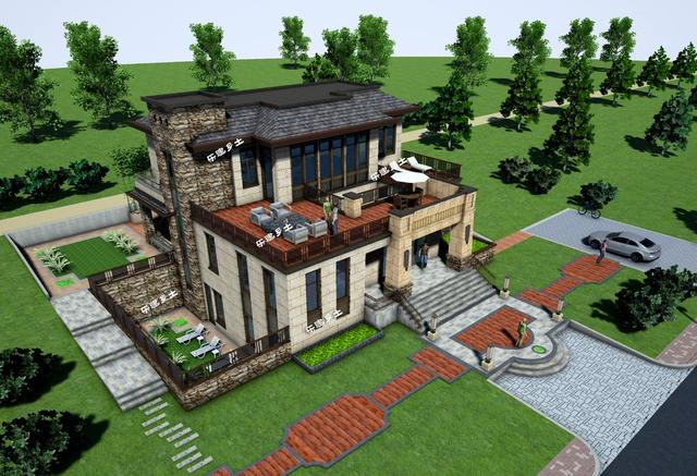 二層新中式獨棟別墅設計，空間利用合理，氣派奢華