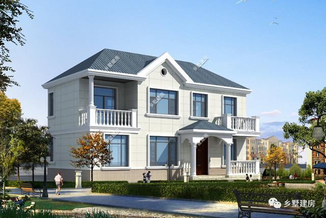 二層田園風自建房別墅設計圖，窄面寬宅基地一樣能建出漂亮的房子