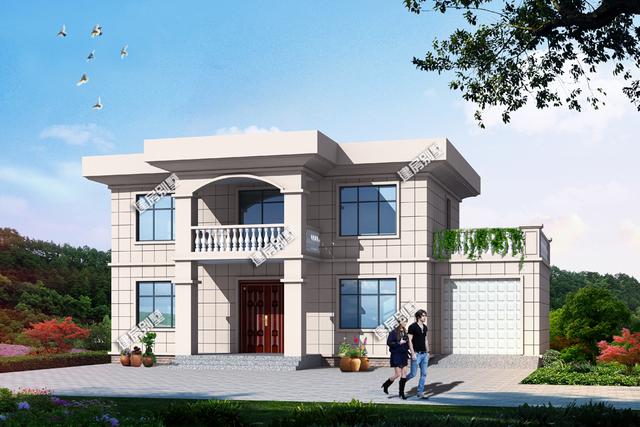 16mx8m二層平頂別墅設(shè)計(jì)圖，帶車庫(kù)，很適合在北方建設(shè)。