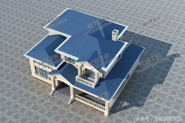 13.4X11.7米一層半美式別墅設計圖，造型非常的好看。