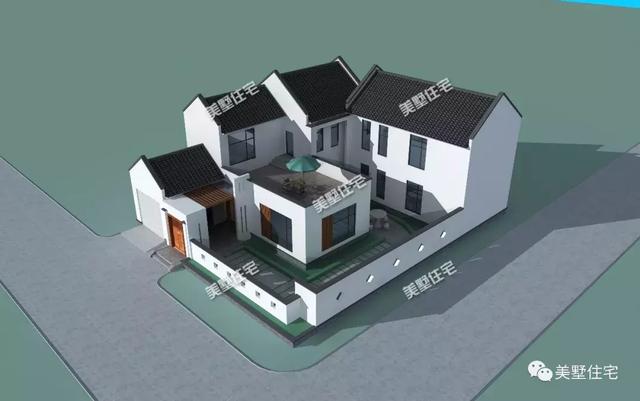 17X21米二層新中式別墅設計圖，帶兩個庭院，主體造價60萬以內。