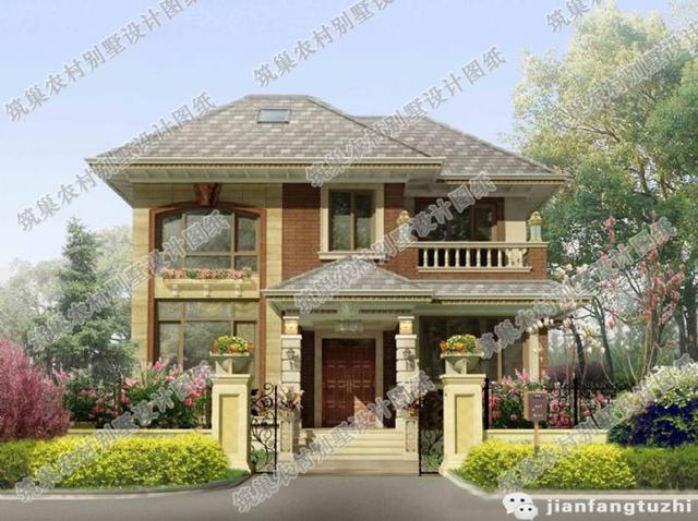 12×11米二層歐式田園風別墅設計圖，戶型美觀大氣，造價25萬。