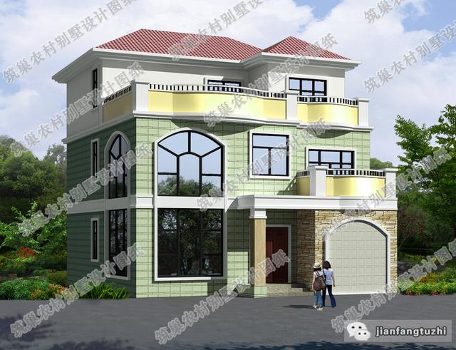 11×12米三層簡約別墅設計圖，帶復式挑空大客廳，造價30萬以內。