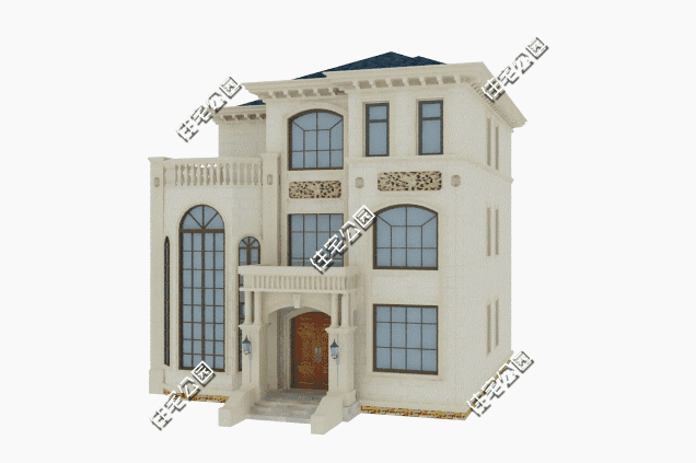 11×13米三層經(jīng)典歐式別墅設(shè)計(jì)圖，帶挑空客廳和大露臺(tái)。