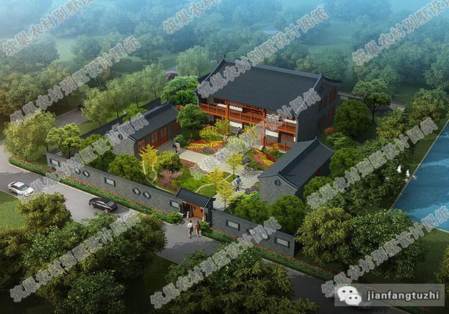 19×16米中式二層四合院別墅設計圖，挑空大客廳+旋轉樓梯，功能齊全，造價65萬。