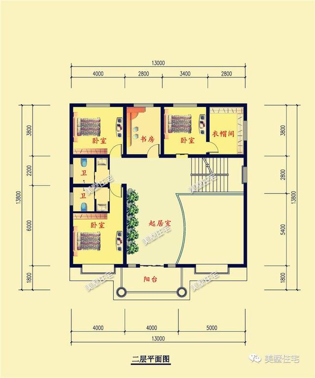13X13.8米三層農村別墅設計圖，戶型方正，帶大露臺，是你喜歡的一款。