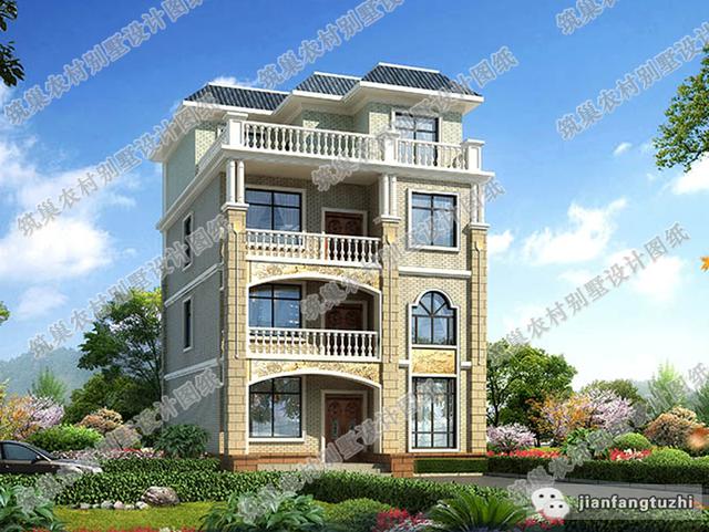 9×13米四層農村自建房，帶露臺花園，外觀清新淡雅，造價40萬。