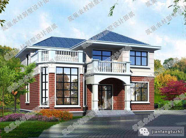 11×12米農村二層歐式別墅設計圖，帶挑空客廳+落地窗，簡單實用，時尚大氣。