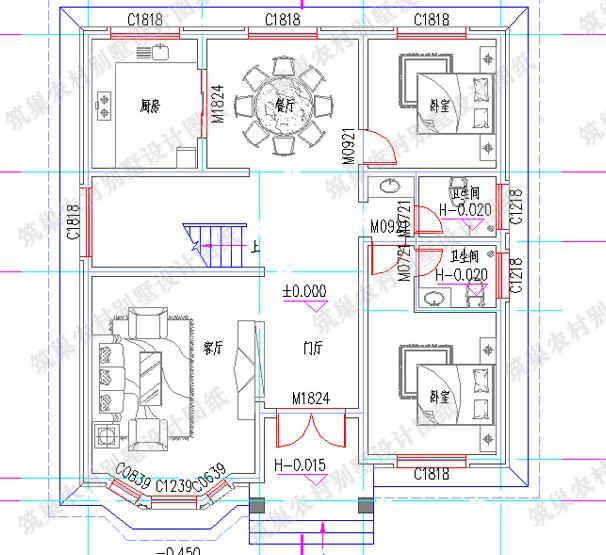 11×12米農村二層歐式別墅設計圖，帶挑空客廳+落地窗，簡單實用，時尚大氣。