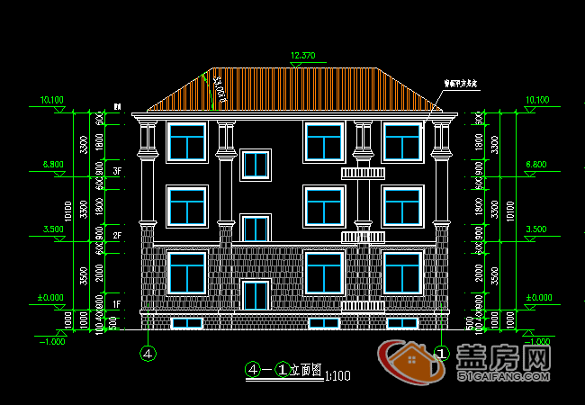 15x14三層半農村別墅設計圖，帶地下室，漂亮大方。