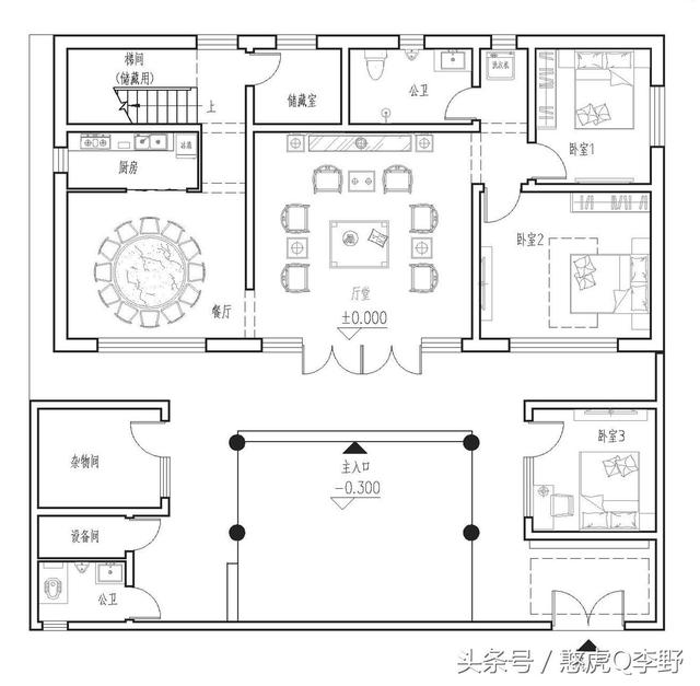 16x15米二層新中式三合院別墅設(shè)計(jì)圖，造價(jià)38萬(wàn)元。
