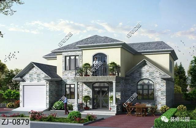 12×15米二層農(nóng)村別墅設(shè)計(jì)圖，布局合理，外觀簡約迷人，帶車庫。