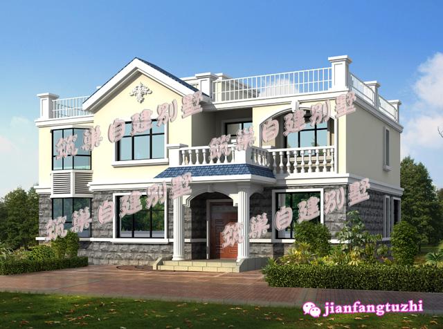 簡約二層平屋頂帶大露臺的農村別墅設計戶型，施工簡單，戶型美觀實用