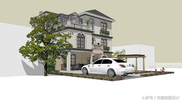 適合農村修建的簡歐風格三層別墅設計圖，雙餐廳設計適合大家庭