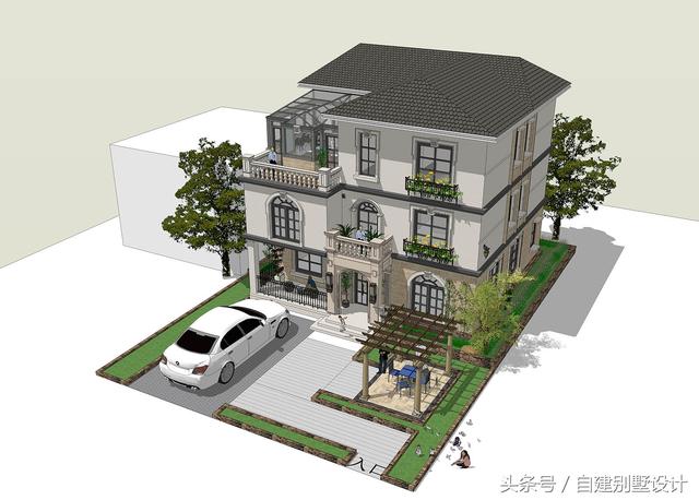 適合農村修建的簡歐風格三層別墅設計圖，雙餐廳設計適合大家庭