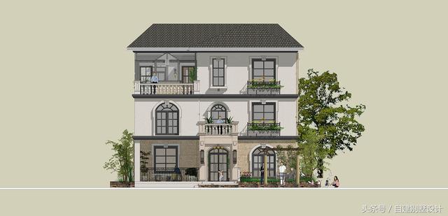 適合農村修建的簡歐風格三層別墅設計圖，雙餐廳設計適合大家庭