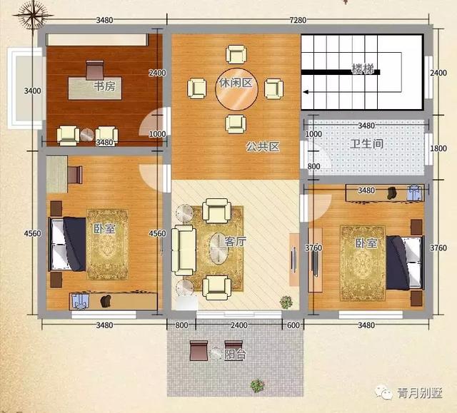 二層鄉村小別墅設計圖，10.76米×8米，造型美觀，布局舒適宜居
