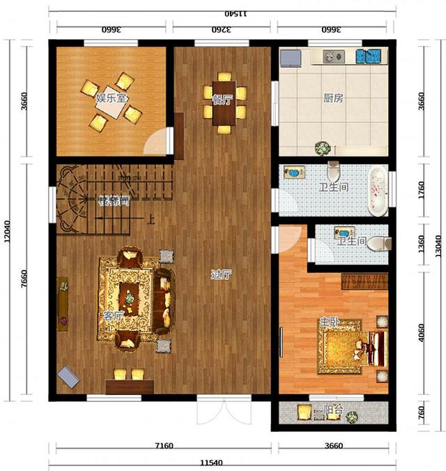 三層豪華復(fù)式別墅設(shè)計圖，挑空客廳+旋轉(zhuǎn)樓梯