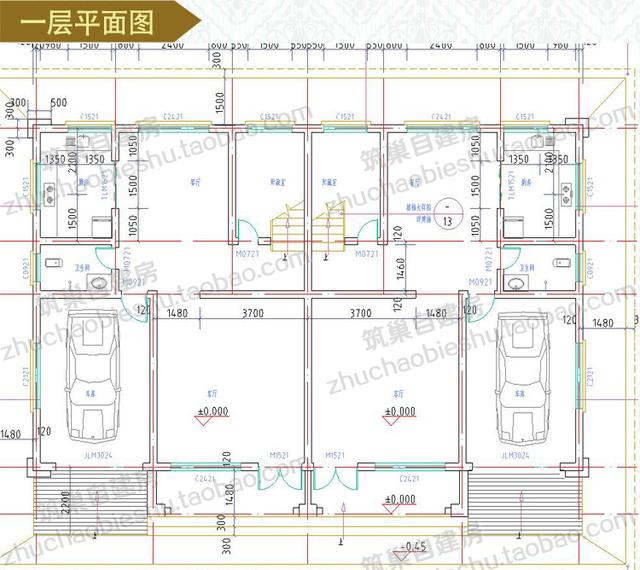 四層實用商住兩用臨街商鋪雙拼別墅施工效果圖，適合農(nóng)村兩兄弟建造