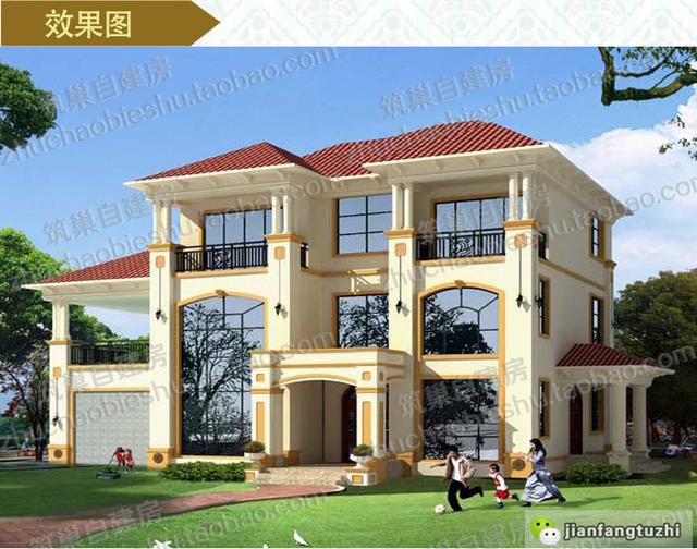 分享一款三層別墅設(shè)計圖，帶落地窗+獨立車庫+涼亭