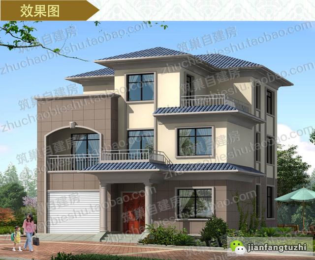 帶車庫三層自建房設計施工圖，戶型簡約大氣，施工難度不高，適合大部分農村建房